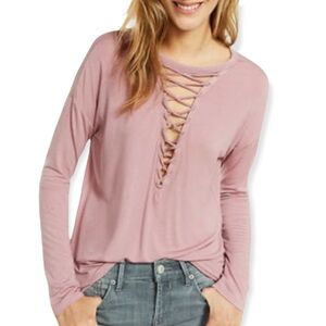 EXPRESS ONE ELEVEN Mauve Lace Up Long Sleeve Top M